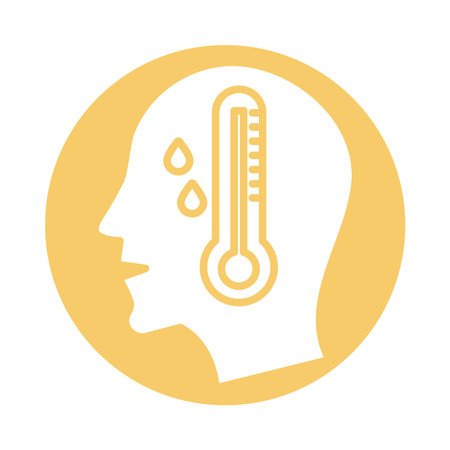 profile human with fever and thermometer fill style icon vector illustration design
