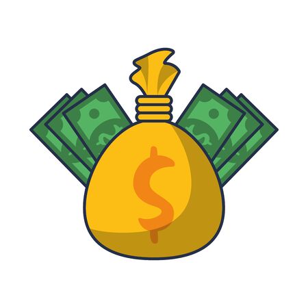 money dollar bag with bills isolated icon vector illustration designのイラスト素材