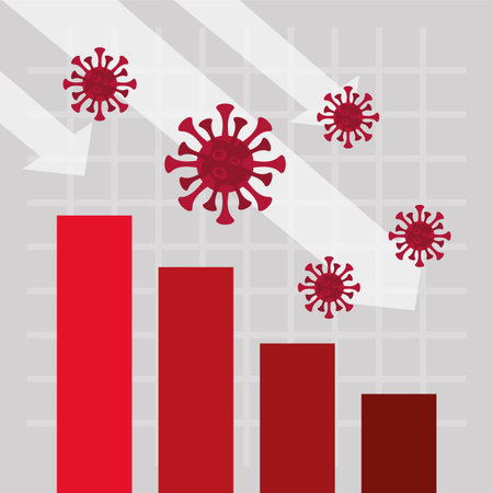 economy and covid19 statistics with arrows and bars vector illustration designのイラスト素材