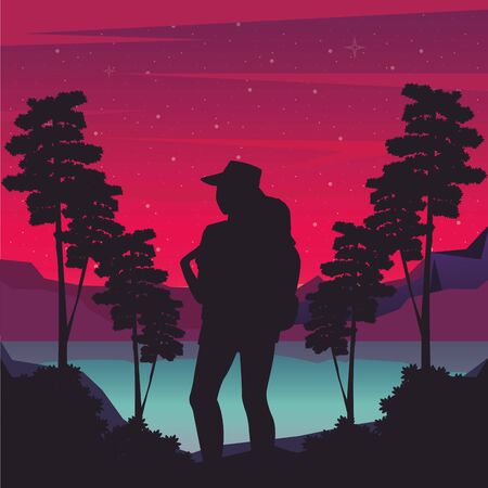 cyber punk poster with woman in landscape silhouette vector illustration designのイラスト素材