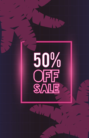 sale cyber punk poster with 50 percent off vector illustration designのイラスト素材