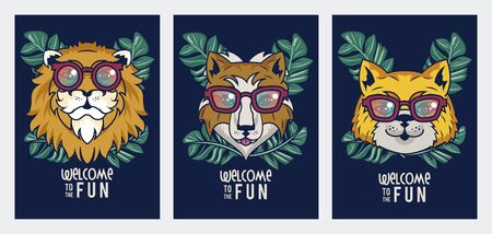 welcome to the fun with animals using glasses vector illustration designのイラスト素材