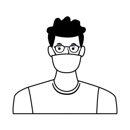 man using face mask and glasses for covid19 character vector illustration designのイラスト素材