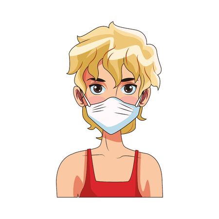 woman using face mask head character vector illustration designのイラスト素材