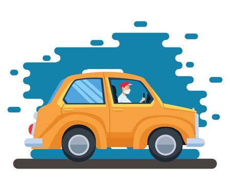 driving cart using face mask character vector illustration designのイラスト素材