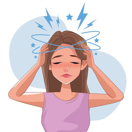 woman with headache stress symptom character vector illustration designのイラスト素材