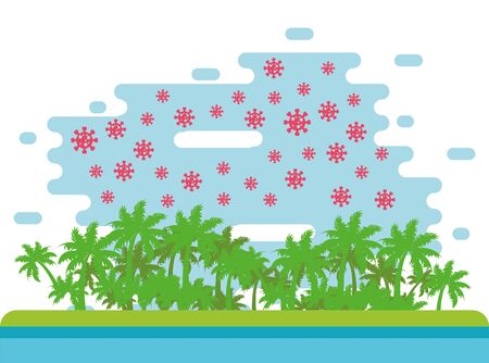 covid19 pandemic particles with seascape scene vector illustration designのイラスト素材