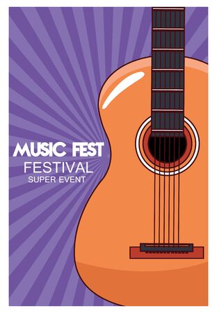 music fest poster with acoustic guitar vector illustration designのイラスト素材