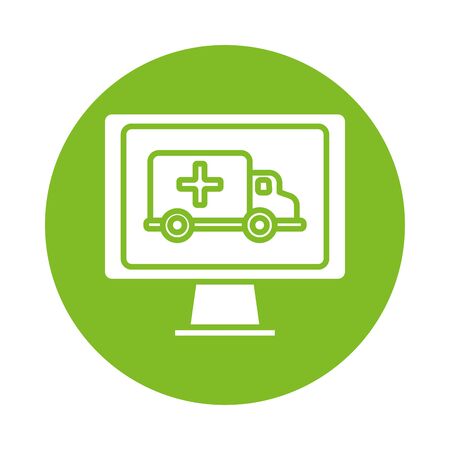 desktop with ambulance health online silhouette gradient style vector illustration designのイラスト素材