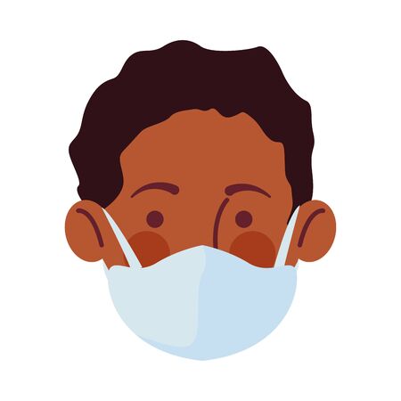 afro man using face mask head character vector illustration designのイラスト素材