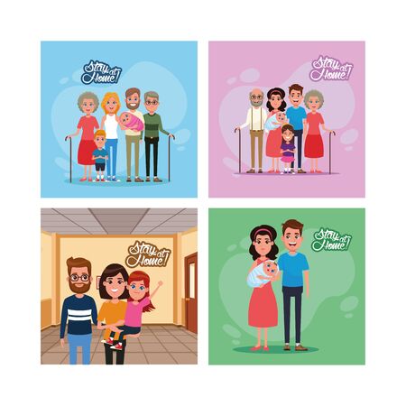 stay at home campaign with family members vector illustration designのイラスト素材