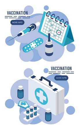 vaccination service with medical kit and calendar vector illustration designのイラスト素材