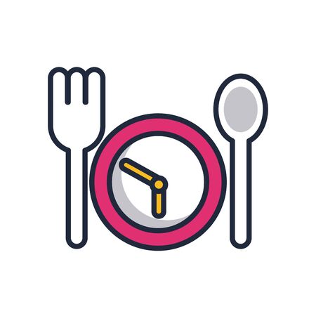 time clock watch with cutleries fill style vector illustration designのイラスト素材