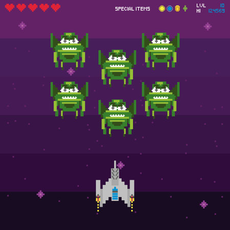 retro video game space pixelated scene vector illustration design
