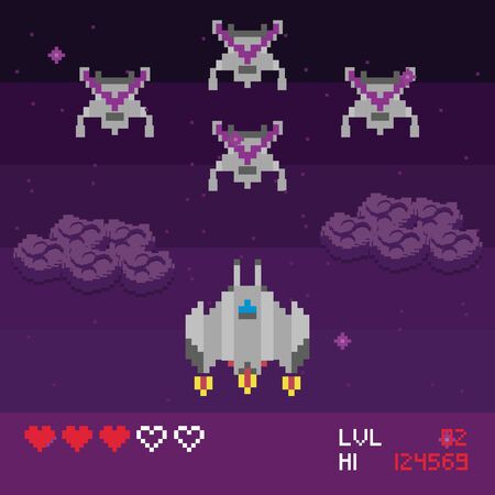 retro video game space pixelated scene vector illustration designのイラスト素材