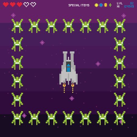 retro video game space pixelated scene vector illustration designのイラスト素材