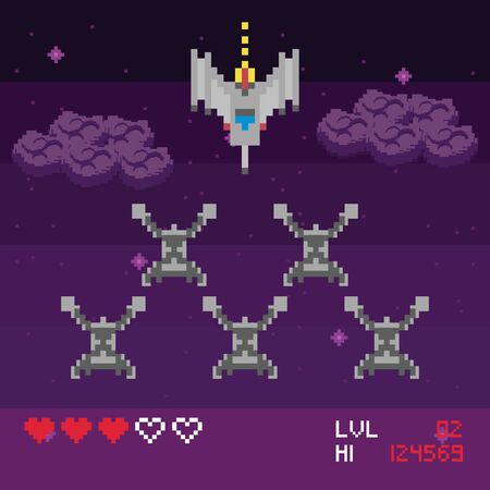 retro video game space pixelated scene vector illustration designのイラスト素材