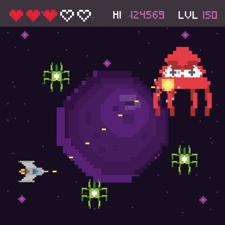 retro video game space pixelated scene vector illustration designのイラスト素材