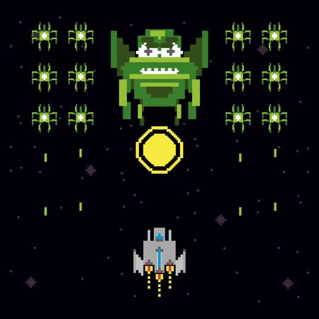 retro video game space pixelated scene vector illustration designのイラスト素材