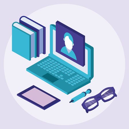 laptop and books education online tech vector illustration designのイラスト素材