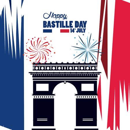 happy bastille day celebration with arch of triumph vector illustration designのイラスト素材