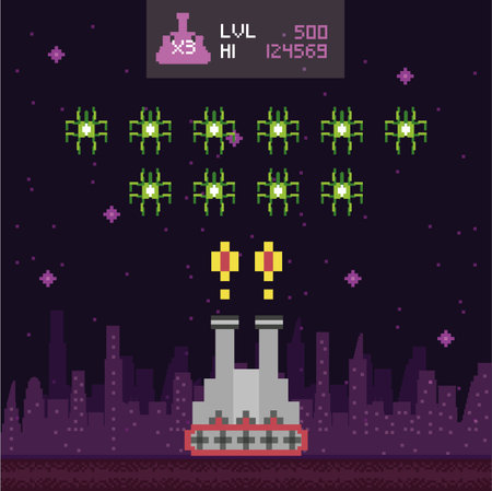 retro video game space pixelated scene vector illustration design