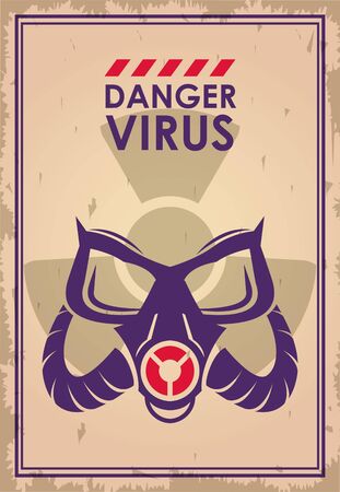 warning danger virus banner with mask and atomic symbol vector illustration designのイラスト素材