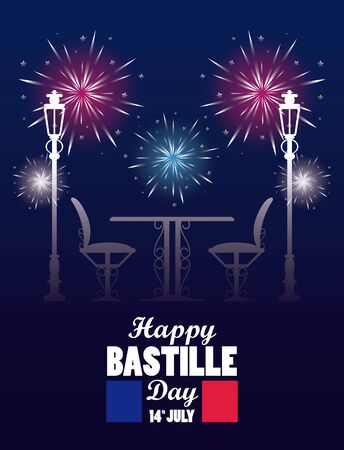 happy bastille day celebration with restaurant table and chairs vector illustration designのイラスト素材