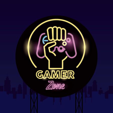 retro video game neon with control vector illustration designのイラスト素材
