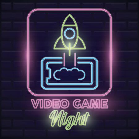 retro video game neon with rocket vector illustration designのイラスト素材