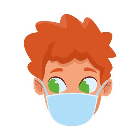 head little boy using face mask for covid19 vector illustration designのイラスト素材