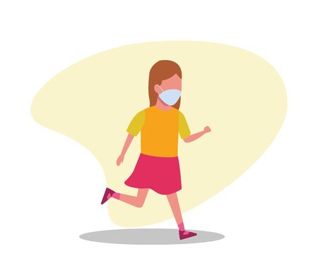 little girl using face mask for covid19 vector illustration designのイラスト素材