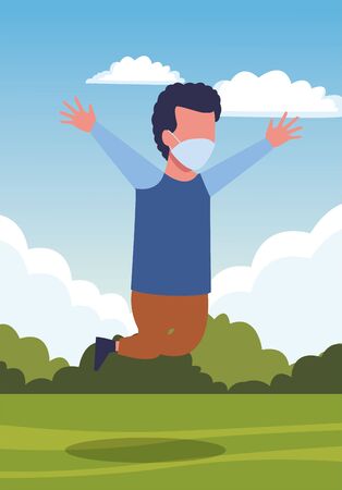 boy little using face mask for covid19 vector illustration designのイラスト素材