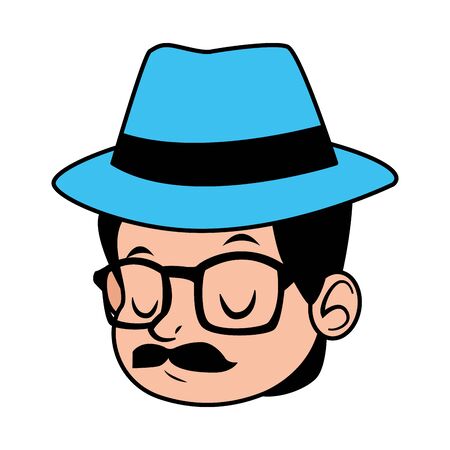cute little boy head with hat and mustache vector illustration designのイラスト素材