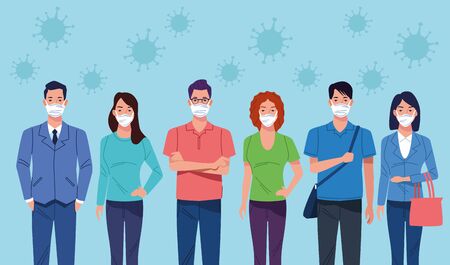 group of people using face mask for corona virus vector illustration designのイラスト素材