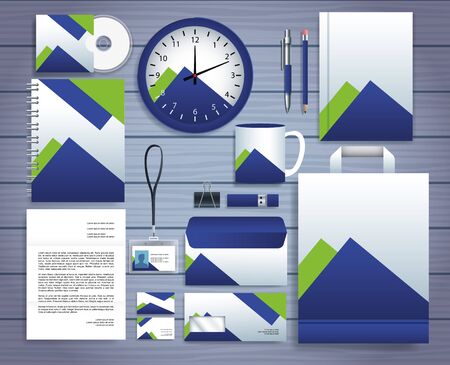 set stationary templates in gray wooden background vector illustration designのイラスト素材