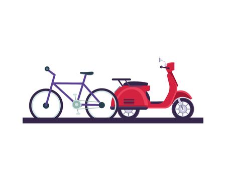 delivery scooter motorcycle and bicycle vector illustration designのイラスト素材