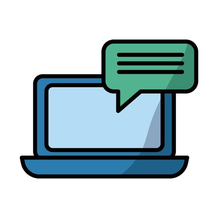 laptop with speech bubble fill style vector illustration designのイラスト素材