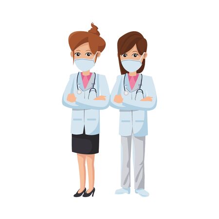 female doctors using medical masks vector illustration designのイラスト素材