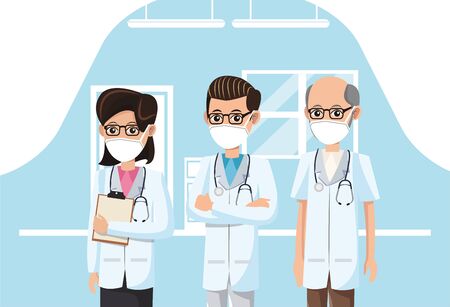 group of doctors wearing medical masks vector illustration designのイラスト素材