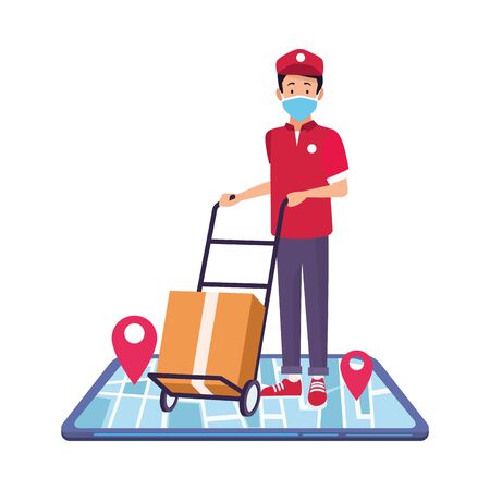 smartphone with delivery application and worker vector illustration designのイラスト素材