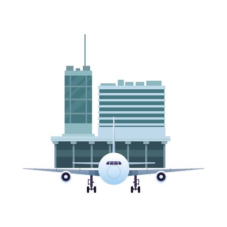 airport terminal building with airplane vector illustration designのイラスト素材