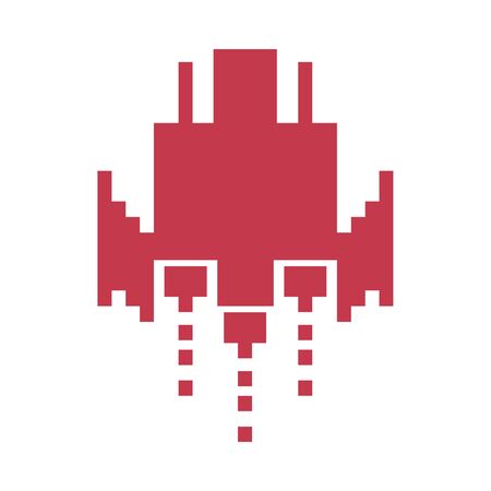 space ship flying 8 bits pixelated silhouette vector illustration designのイラスト素材