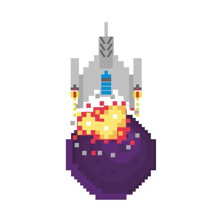 space ship flying 8 bits pixelated icon vector illustration designのイラスト素材