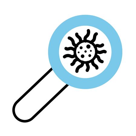 magnifying glass with covid19 virus particle line half color style vector illustration designのイラスト素材