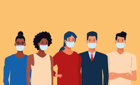 young people wearing medical masks characters vector illustration designのイラスト素材
