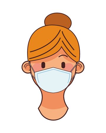 young woman wearing medical mask head character vector illustration designのイラスト素材