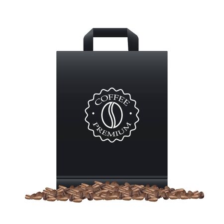 coffee shop elegant black shopping bag and grains vector illustration designのイラスト素材