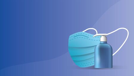 blue medical mask with disinfectant bottles for covid19 prevention method vector illustration designのイラスト素材