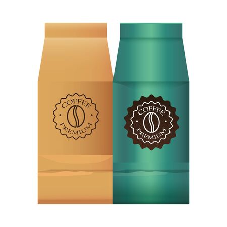 elegant colors coffee paper bags packings products vector illustration designのイラスト素材